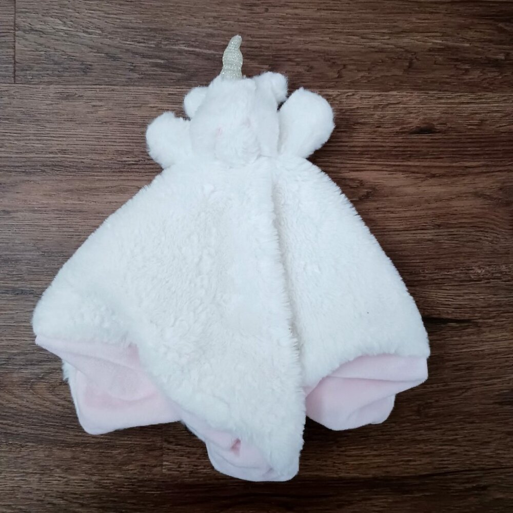 Mud Pie Unicorn Lovey White Pink Shimmer Horn Plush Baby Security Blanket 14"